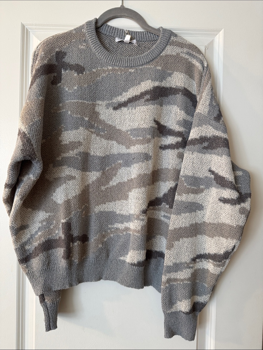 Cozy Gray Camouflage Crewneck Sweater